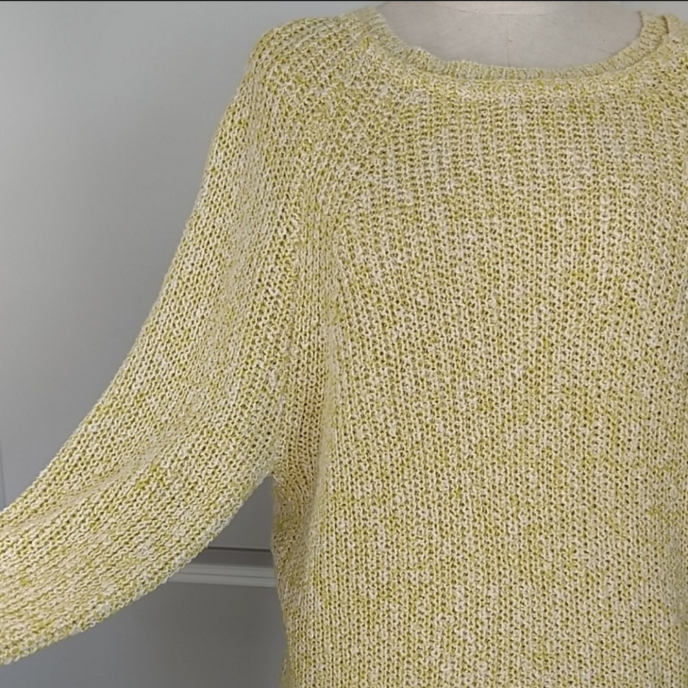 Free People Sweater Cotton Linen Knit Crew Neck Dolman Sleeve Chartreuse L NWT - Picture 4 of 8
